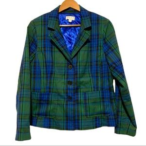 Vintage Joan Rivers Blue Green Plaid Tartan Blazer Jacket 12 Academia Preppy EUC